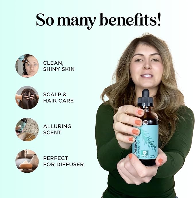 Pure Rosemary Essential Oil with Dropper - Undiluted Rosemary Oil for Hair Skin and Nails and Refreshing Aromatherapy Oil for Diffusers - Rosemary Essential Oil for Cleansing Dry Scalp Care 4oz