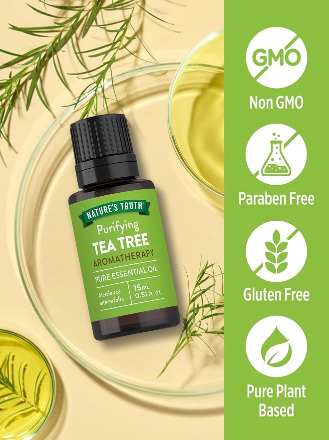 Nature's Truth Tea Tree Essential Oil | Purifying Scent | For Diffusers and Aromatherapy | Melaleuca Alternifolia | Pure Plant Based, Non-GMO & Gluten Free