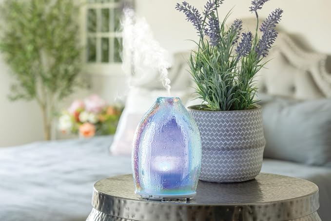 Airome Iridescent Medium Essential Oil Diffuser|100 mL Humidifying Ultrasonic Aromatherapy Diffuser 8 Colorful LED Lights, Intermittent & Continual Mist, Auto Shut-Off