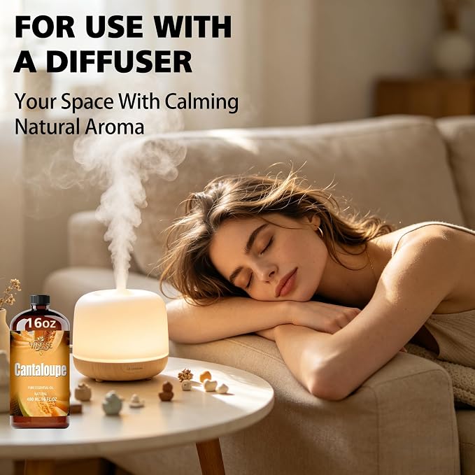 Cantaloupe Essential Oil, Cantaloupe Oil 16 Fl Oz 480ml for Diffuser Yoga Soap & Candle Making – with 0.33 Oz Roller Ball & Funnel YHSESSE Essential Oils