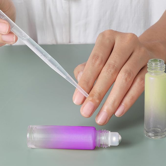 SESENSE Essential Oil Roller Bottles, 10ml Thick Glass Perfume Roller Bottles with Funnel Opener and Dropper (Multicolor, 12 Pack)