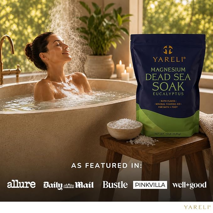 Yareli Magnesium Flakes, 15lb Eucalyptus, Dead Sea Bath Soak, Alternative to Epsom Salt
