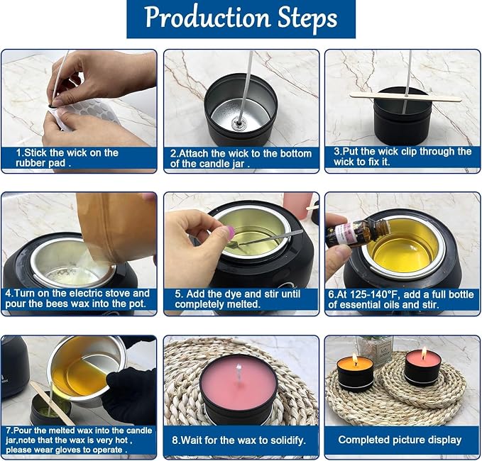 Haccah Complete Candle Making Kit with Wax Melter, Candle Making Supplies, Candle Making Kit for Adults,Beginners,Including Electric Stove,Wicks,Beeswax Wax,Rich Scents,Candle Tins,Dyes,Wick Clip