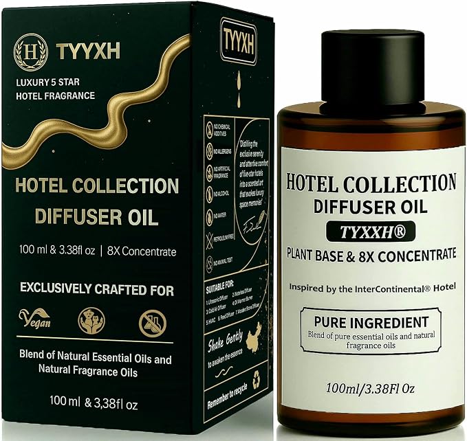 Hotel Diffuser Oil Inspired by Intercontinental Hotel – Fragrance & Essential Oil Blend for Waterless & Cold Air Diffusers – Jasmine, Sweet Orange, Sandal – Long-Lasting Aroma – Home, Spa – 3.38 Fl Oz