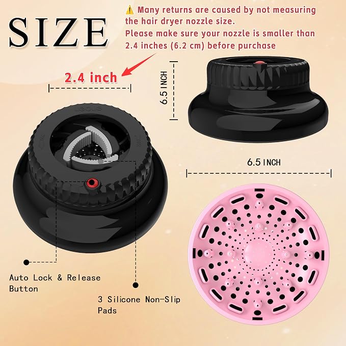 Universal Portable Blow Dryer Diffuser for Curly and Natural Wavy Hair, Hair Dryer Diffuser for Curly and Natural Wavy Hair (Black&Pink)