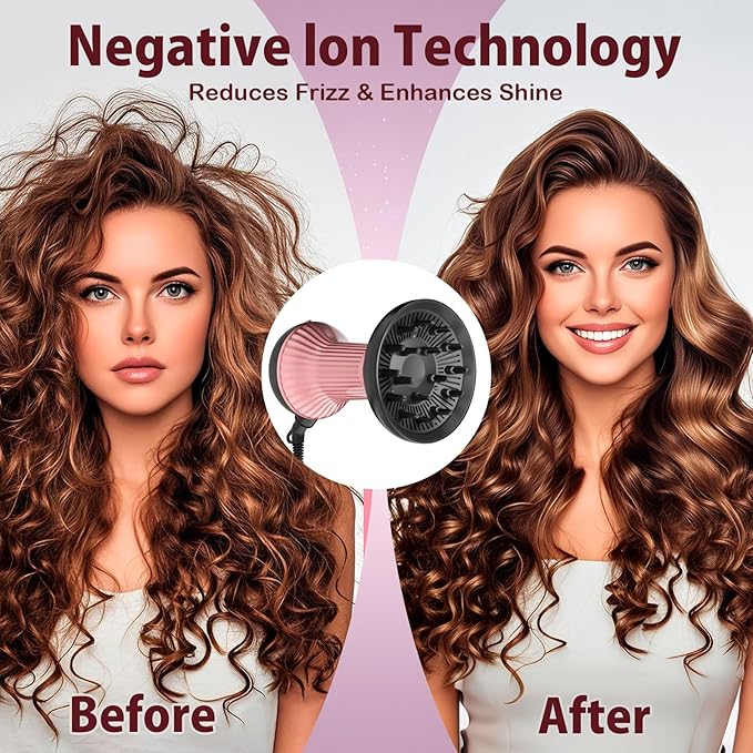 WUFAYHD Diffuser Hair Dryer for Curly Hair: Professional 2 in 1 Diffuser & Hair Dryers with Ionic & Ceramic Technology for Wavy Hair Enhances Curls and Waves While Reducing Frizz, Gifts for Women