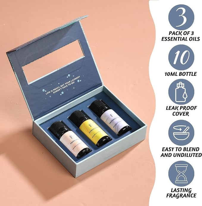 Folkulture Essential Oils for Laundry - Pack of 3 | Citrus, Fresh Linen & Lavender Laundry Essential Oil Set for Dryer Balls | Laundry Ball Scent Oil or Fragrance Oil for Home, Aromatherapy Gifts