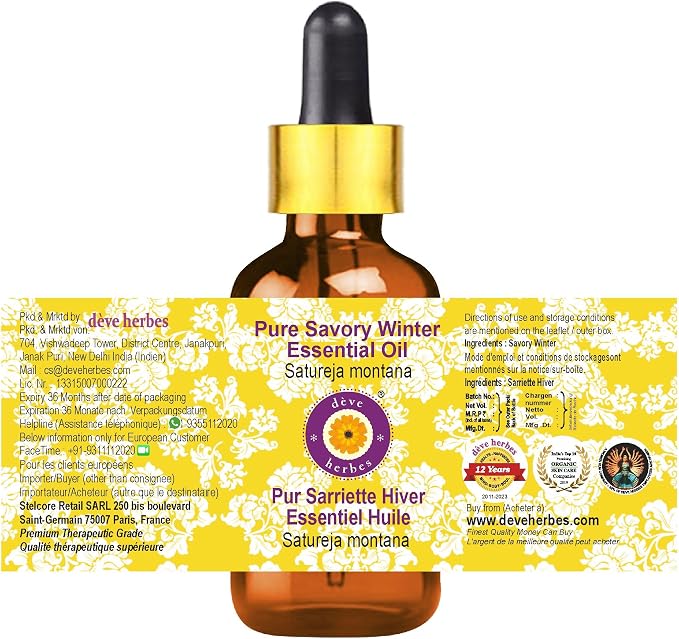 dève herbes Savory Winter Essential Oil (Satureja Montana) with Glass Dropper | Pure | Non-Sticky | Non-Greasy | Lightweight | Men & Women | All Skin Types | Steam Distilled 5ml (0.16 oz)