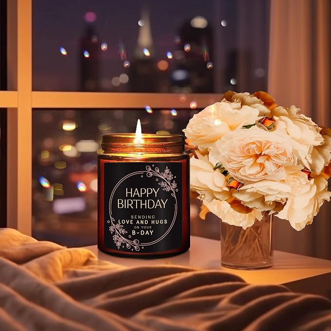 Happy Birthday Gifts for Women Men - Sending Love Hugs Relaxing Birthday Candle for Mom Sister Girlfriend Bestie Daughter Aunt - Best Gift for Her - Cashmere Vanilla Scented Soy Jar Candle