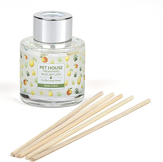 Pet House Fresh Citrus Reed Diffuser with Bamboo Sticks, Long Lasting Pet Air Freshener - Scented Oil Diffuser for Home