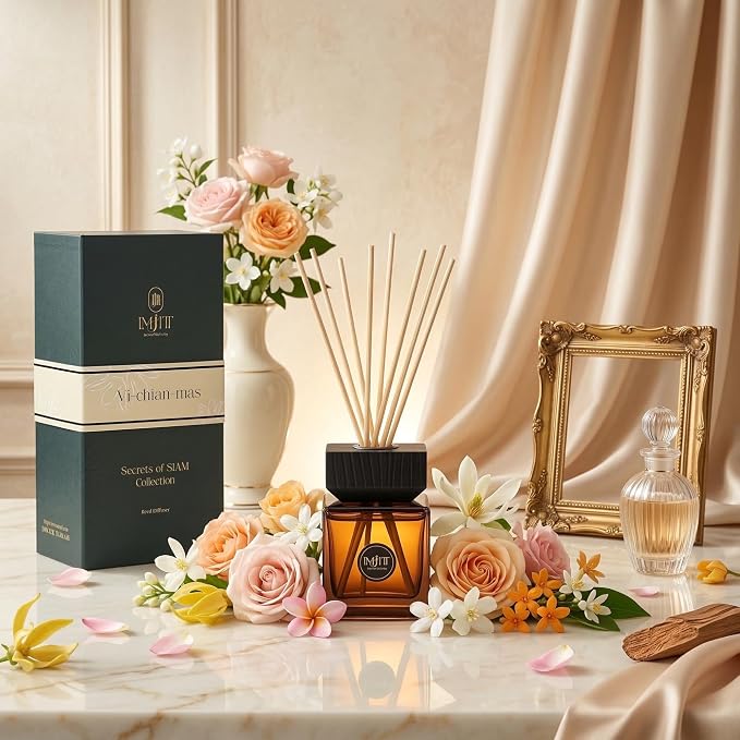 Vi-Chian-mas IMJITT Reed Diffuser - Secrets of Siam Collection, Premium Home Fragrance Diffuser with Authentic Thai Botanicals, Brazilian Orange, Sweet Jasmine & Star Anise Scent for Decor