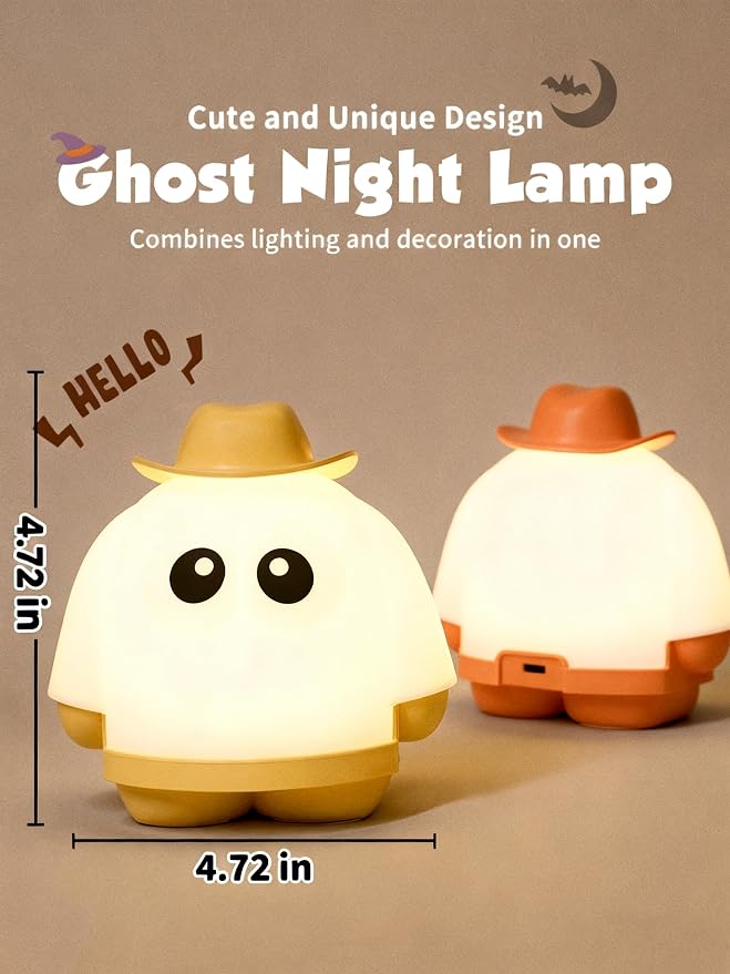 Ghost Night Light, Rechargeable Bedside Lamp, Portable Sleep Nightlight, Dimmable Night Lamps, Cute Nursery Lamp, Funny Gifts for Kids Teens Adults(Orange)