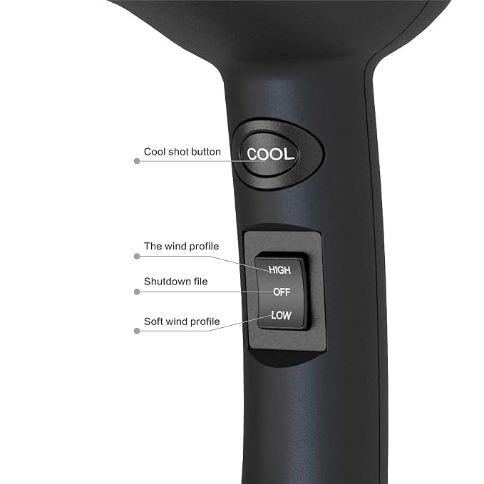 Professional Mini Travel Hair Dryer for RV 1000 Watts Ceramic Ionic Blow Dryer for Kids Plus Concentrator, Black