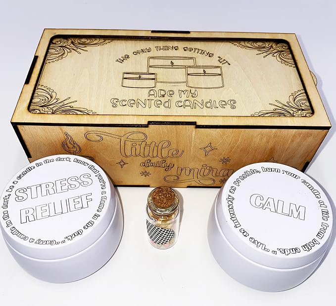 Aromatherapy Scented Candles Set of 2. 4oz Each. Calm and Stress Reliefs Aromatherapy Fragrance. Laser Cut and Engraved Box.