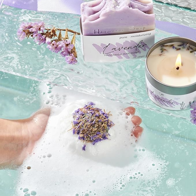 Mothers Day Gifts for Mom Spa Bath Gift Baskets Relaxing Spa Self Care for Women Her Sister Wife Bridal Shower Gifts Box Home Bath Care Package Thank You Birthday (Purple -Spa for Women)