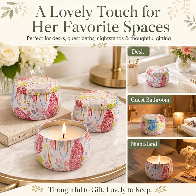 6 Pack Scented Candles Gift Set for Women, Soy Wax Tin Candles, 4 oz Each, 6 Fresh Botanical Scents, Up to 180 Hr Total Burn, Birthday Housewarming Thank You Gifts