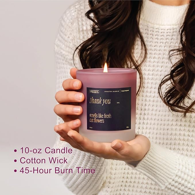 Benevolence LA Thank You Scented Candles | 10 oz, 40-50 Hour Burn, Thank You Gifts for Women, Men Coworkers | Appreciation Gifts for Best Friend | Christmas Candle - Smells Like Fresh Cut Flowers