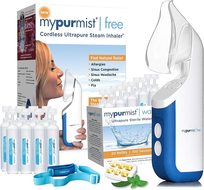 Mypurmist Free Premium Kit – Cordless Steam Inhaler with Water Refills, ScentPad, and Handsfree Strap – Personal Steamer Vaporizer Humidifier for Sinus Relief, Nasal Congestion, Cold