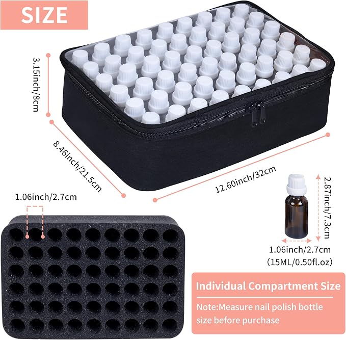 Essential Oils Carrying Case Holds 54 Bottles with Detachable Pad,Black
