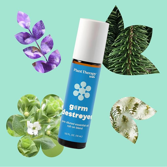 Plant Therapy KidSafe Germ Destroyer Essential Oil Blend Pre-Diluted Roll-ON 10mL (⅓ oz) 100% Pure, Natural Aromatherapy, Respiratory Health and Immune Support for Kids