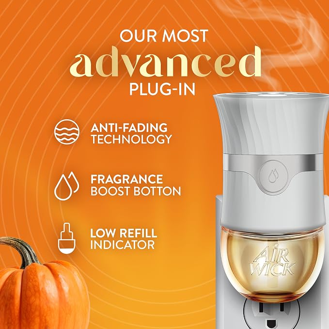 Air Wick Vibrant Plug-In Scented Oil Refills, 5 Count, Harvest Pumpkin & Spice, Air Freshener, Essential Oils