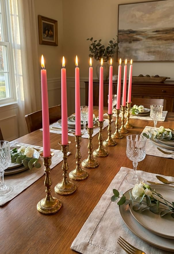 6 PK 10" Classic Taper Candles, Pink, 7-8 Hours Long Burning, Unscented Tall Candlesticks