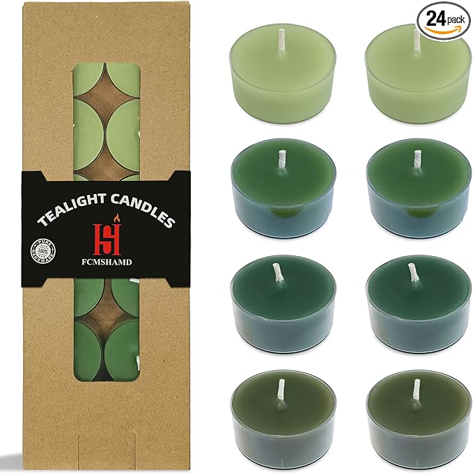 Sage Green Ombre Tea Lights Set of 24, Cedar Scented Tealight Candles, Handmade Tea Candles, Long Burning Tealights for Romantic Wedding Home Decor Gift