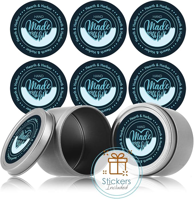 Hearth & Harbor Tin Candle Jars for Making Candles - DIY Candle Containers with Lids - Metal Candle Jars - Bulk Tins Storage for Candle (Stainless Steel, 8)