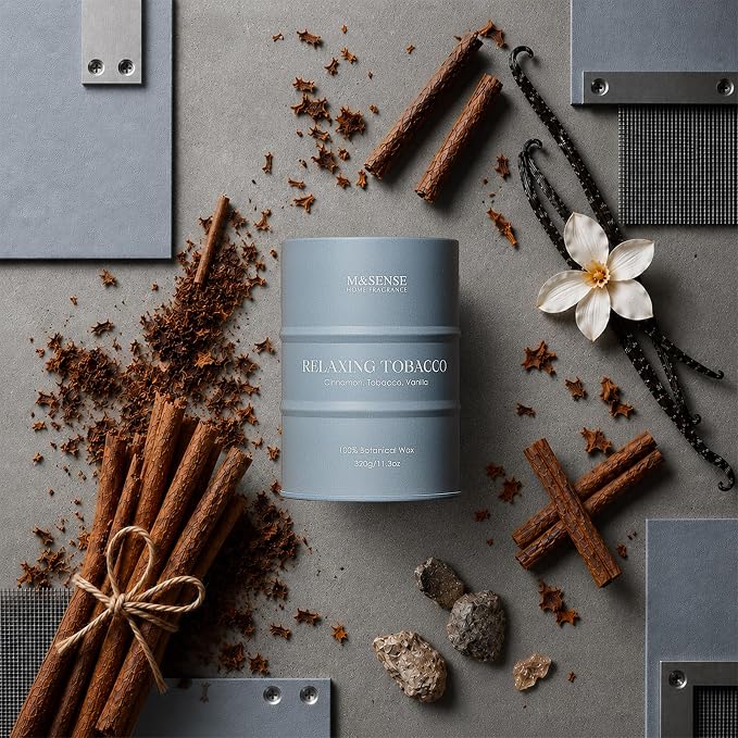 M&SENSE Tobacco Vanilla Scented Candles Natural Non Toxic, Aromatherapy Candle for Stress Relief Meditation Relaxing, Housewarming Gifts for Women Men, 11.3oz 70 Hour Long Burning