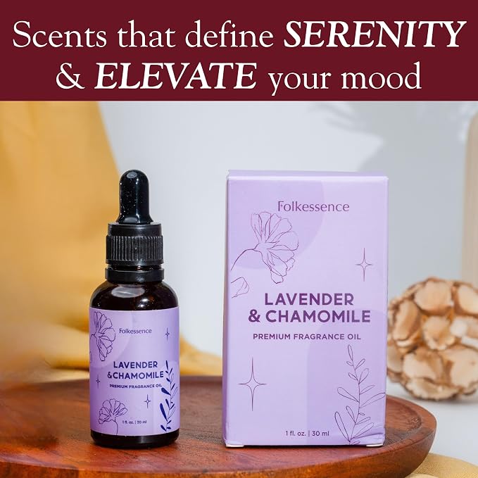 Folkulture Lavender & Chamomile Essential Oil Blend | 30 ml - 1.01 Fl Oz Fragrance Oil | Diffuser Oils for Humidifier for Better Sleep, Reset, Stress Relief, Calming, Relaxing | House Warming Gifts