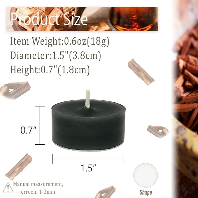Black Tea Lights Set of 24, Sandalwood Scented Tealight Candles, Handmade Tea Candles, Long Burning Tealights for Wedding Halloween Home Decor Gift