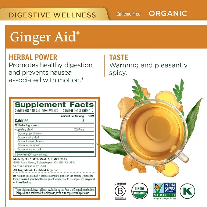Traditional Medicinals Organic Ginger Tea Variety Pack Promoting Digestion & Nausea Support, 64 Tea Bags (4 Pack)