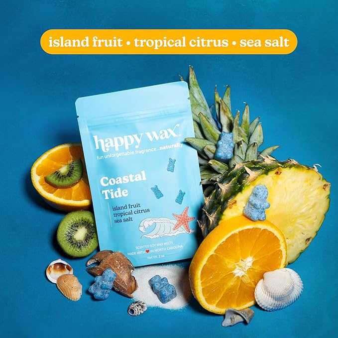 Happy Wax Best Sellers Collection: Natural, Non-Toxic Scented Soy Wax Melts – Total 6oz Variety Pack: Lemon Verbena, Coastal Tide, Eucalyptus Spearmint