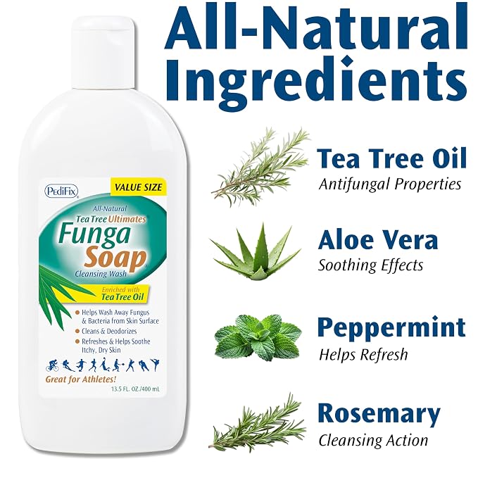 PediFix FungaSoap Tea Tree Cleansing Wash – Antifungal Body Wash & Foot Soap – All-Natural Tea Tree Oil Cleanser for Athlete’s Foot, Ringworm, Jock Itch, Body Odor & Fungus - 13.5 fl. oz