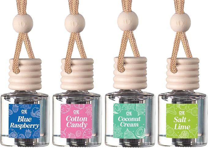 CE Craft Hanging Car Air Freshener – Fragrance Oil Diffuser with Essential Oils – Long-Lasting Aromatherapy Scents for Automobiles – 4 Pack, Summer