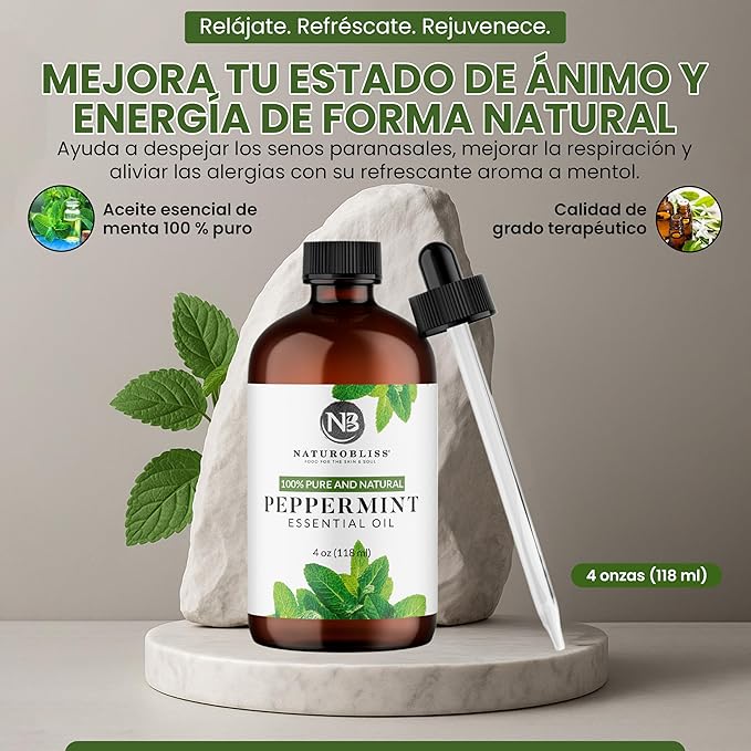 NaturoBliss Peppermint Essential Oil, 100% Pure and Natural Therapeutic Grade, Premium Quality Peppermint Oil, 4 fl. Oz - Perfect for Aromatherapy and Relaxation