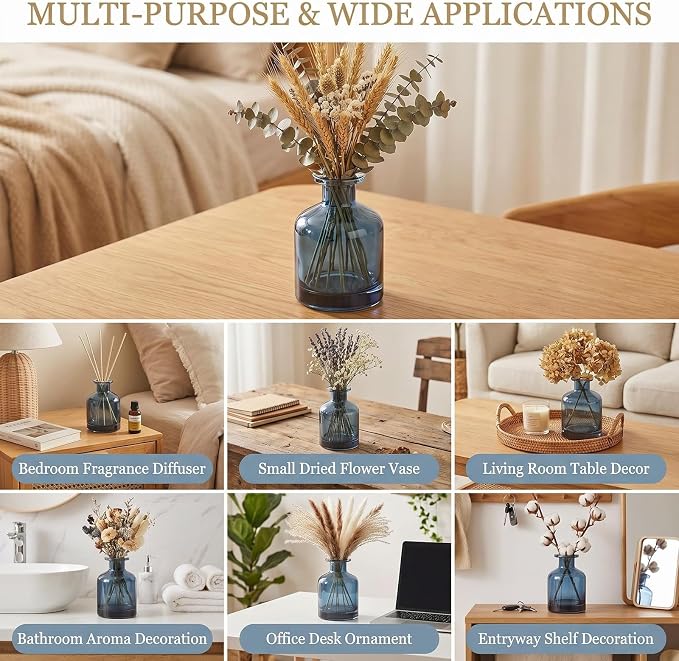 1Pcs Glass Aromatherapy Diffuser Bottle Fragrance Accessories for DIY Replacement Diffuser Sticks Essential Oils Crafts Decor (Blue)