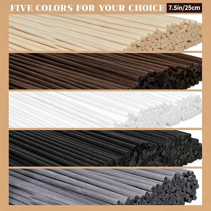 5 Mixed Colors Reed Diffuser Sticks 7.5inch/3mm - 130pcs Fiber Reed Fragrance Sticks Refill for Home and Bathroom - Rattan Essential Oil Sticks for Scented Diffuser (3mm X 19cm (130pcs))