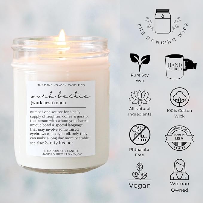 – Work Bestie Candle – Morning Latte Coffee Scented Soy Wax – Friendship Present, Best Coworker, Thoughtful Gift – 8 oz, Hand-Poured – Made in the USA (Work Bestie)
