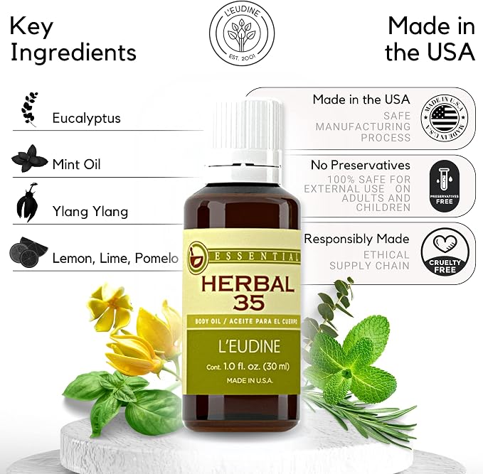 L’EUDINE Herbal 35 Essential Oil Blend 3-Pack-35 Natural Extracts, Peppermint, Eucalyptus & Lavender-Relaxing Aromatherapy Oil for Diffuser, Massage & Stress Relief-Pure Wellness, 3 Fl Oz
