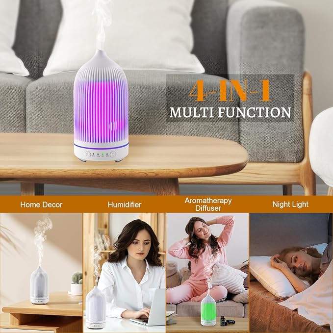 Essential Oil Diffuser 200ML Aromatherapy Diffuser Cool Mist 7 Color & Waterless Auto Off, Air Diffusers for Home Office Bedroom(White)