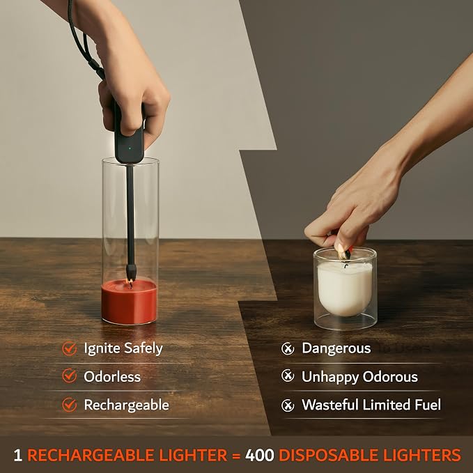 Candle Lighter, Windproof Electric Lighter Arc Lighter with USB-C Charging Battery Indicator | X-Type Plasma Beams | for Candles, Cooking, Stoves, Camping