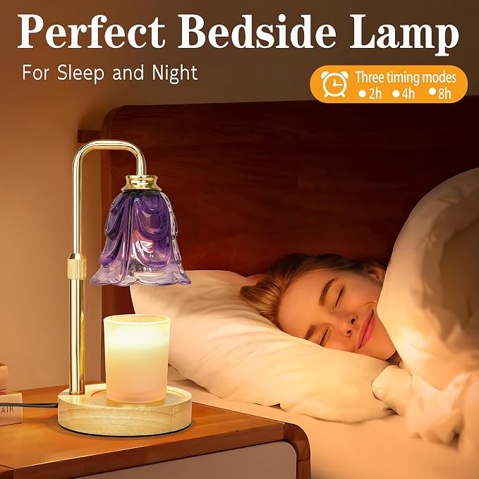 XJZJY Candle Warmer Lamp with Timer Dimmer, Adjustable Height Purple Candle Wax Warmer, Christmas Birthday Gift for Mom Women, House Warming Gifts for New Home Bedroom Decor,Gradient Purple