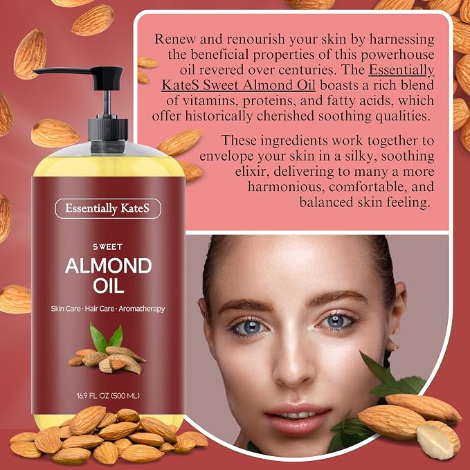 Essentially KateS Sweet Almond Oil 16.9 fl oz - 100% Pure and Natural and Cold Pressed