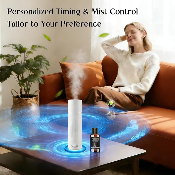 Waterless Essential Oil Diffuser, Scent Air Machine for Home with 4x30ml Hotel Scent Oil Sets, Covers Up to 1000 Sq.Ft, Adjustable Mist & Timer, Hotel and Commercial Use
