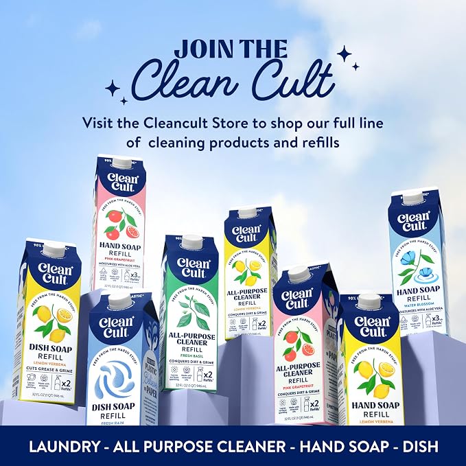 Cleancult Liquid Hand Soap Refills - Lemon Verbena - Moisturizes Dry & Sensitive Skin - Made with Aloe Vera & Essential Oils - Eco Friendly - Paper-Based Packaging - 32 oz/3 Pack