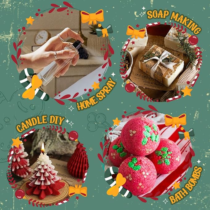 Christmas Essential Oils Gift Set, SNOWSEN Winter Fragrance Oils for Diffuser & Aromatherapy, Apple Cinnamon, Christmas Pudding, Candy Cane, Gingerbread, Cranberry Scented Oil for Candle Making