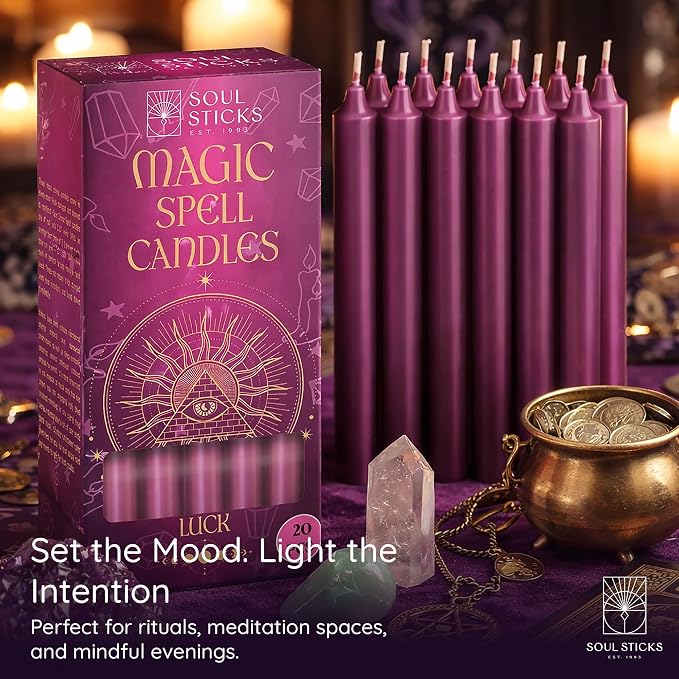 SOUL STICKS Luck Magic Spell Chime Taper Candles 20 Pack - Ideal for Altar, Rituals, Ceremonies, Meditation Pink Candle for Witchcraft Supplies, Wiccan Supplies, Candles Clearance