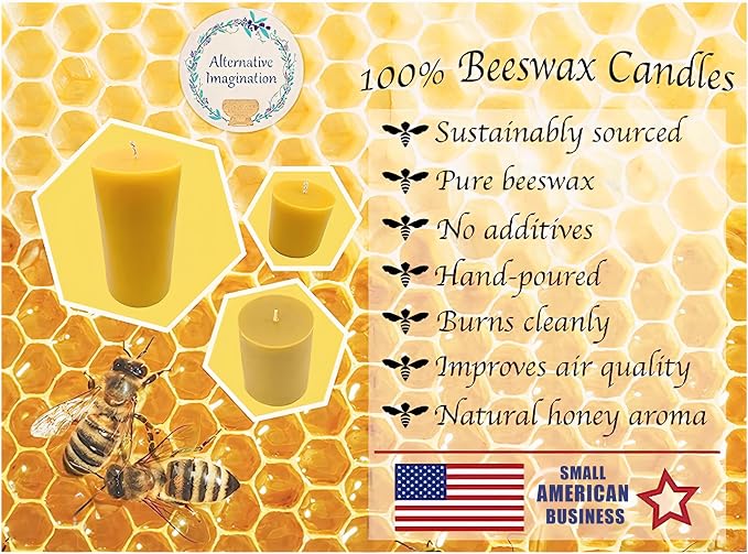 Honeycomb Beeswax Pillar Candle - 2x6 Tall - 100% Pure Beeswax Candles, 60 Hours - Natural Yellow - Dripless, Smokeless, Unscented - for Home Decor, Gifts - 1 Pack - Alternative Imagination