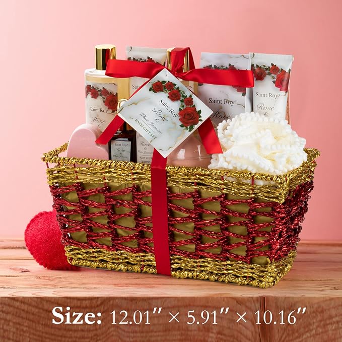 Spa Gifts for Women, 21Pcs Spa Basket Gifts, Red Roses Bath & Body Care Kit | Home Spa Self Care, Pampering self-Care Kit, Mothers Day, Christmas, Valentines, Holiday, Her, Birthday, Bridal Shower
